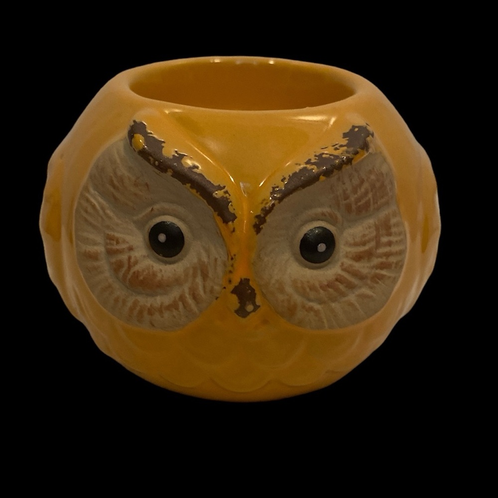 🆕GIFT CRAFT: Yellow Ceramic Owl Tea Light Holder